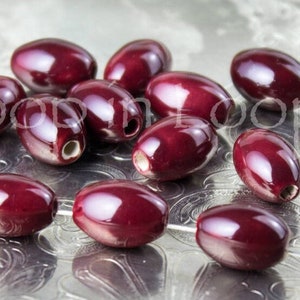 25%OFF 15mm Ceramic oval Olive beads, Mykonos Beads Byzantine Red Maroon, Greek Enamel Glazed clay Organic jewelry boho rustic - pick qty