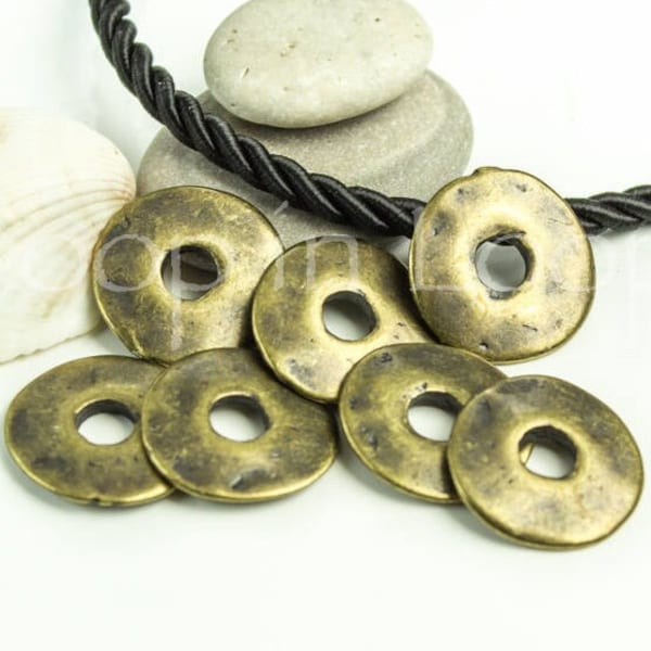 10%OFF, 19mm Bronze Disc, minimalist Pendant Bead, Mykonos Greek 5mm hole Cornflake Beads, Metal Round Spacer, Cast disks - Pick qty