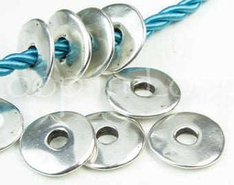Mykonos 19mm Disc, minimalist Pendant Bead, 5mm hole, large Cornflake, Fine Silver plated Beads, Round Spacer, Wavy disks