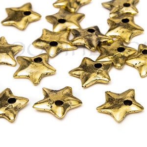 10%OFF 24K Antique Gold Plated Small cute Star Charms, textured 12mm stars, Constellation Greek Mykonos Casting, jewelry making supplies