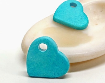 25%OFF, Blue Ceramic Heart Bead, Mykonos Greek Beads, Turquoise Large Hole Heart bead, Jewelry supplies ,DIY pendant -3pcs