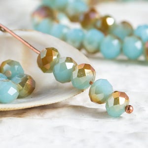 Sky blue Gold copper luster 6mm Glass Spacer Beads Aquamarine Iridescent AB Crystal Washer fire polished rondelle faceted 20pcs