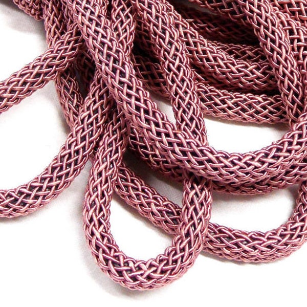 Pink Silk cord soft chunky woven rope necklace tube 6mm thick genuine organic natural handspun silk braided over polyester core 1foot