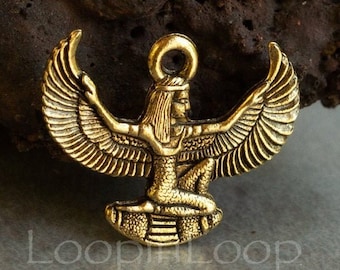 Gevleugelde Isis-hanger, Egyptische godin, bedel huwelijksvruchtbaarheid, 3D vergulde bedels, loodvrije tinnen, Made in USA, 1/5/10 stks