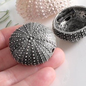 Mykonos Large Sea Urchin Focal Pendant, Bohemian Greek Pendants, Antique Silver, 38mm, shell, nautical necklace, beach, jewelry making, 1pc