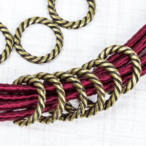 10%OFF, Large Closed Jump Rings, 12mm, Twisted Rope, Spacer beads, Antique Brass for 10mm 12mm Round Cord, European quality Zamak, 4pc