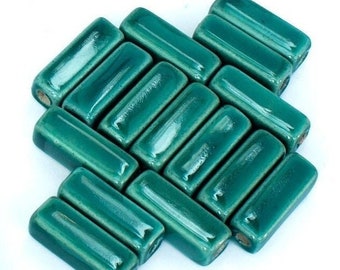 25%OFF, Mykonos beads Ceramic Rectangle tubes, dark sage peacock green, Enamel glazed Greek beads, 16X6mm, for jewelry making -pick qty