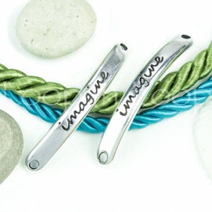 Conector de pulsera con barra de identificación, estampado, plata antigua, conectores de eslabones, amistad motivacional, hallazgos de calidad de fundición estilo Boho Yoga