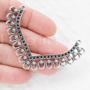 Large Filigree Connector, multi strand pendant, boho ethnic Necklace, Charm Holders, Antique Silver, European Zamak, TH186, 1pc