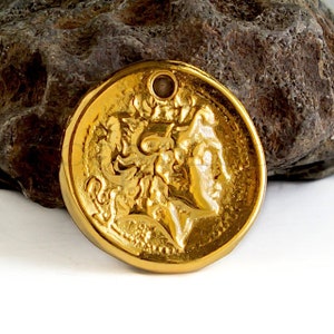 Alexander The Great Pendant, 24K Gold plated, Ancient Greek Coin replica charm, double sided European Casting, Round 23mm - 1pc