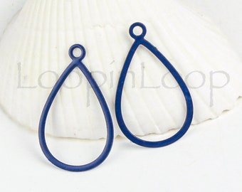 10%OFF Small oval drop charms dark blue open drops for jewelry making ultra thin geometric Earring Charm (pick qty)