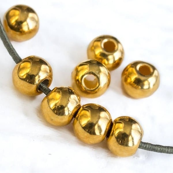 25%OFF 24K Gold Mykonos beads Greek Ceramic bead, 10mm Round with Large Hole, shiny 24 Karat Gold for Jewelry Making DIY (pick qty)