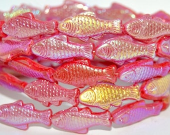 Glass Fish beads, 1 inch Czech glass beads, mulberry purple red iridescent Mix, beach jewelry making, double sided, 25mm, pick qty