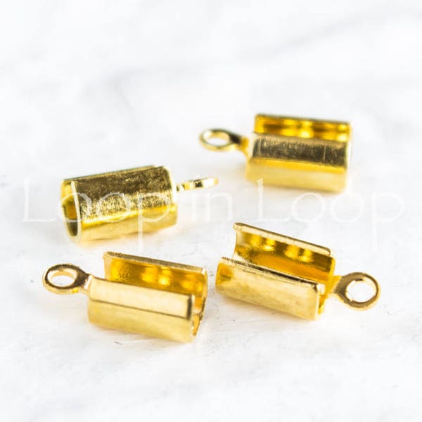 15%OFF, Crimp Cord End Clasp, Gold plated Stainless Steel, for up to 3mm round leather silk cord ribbon, European Cast Metal -4pcs