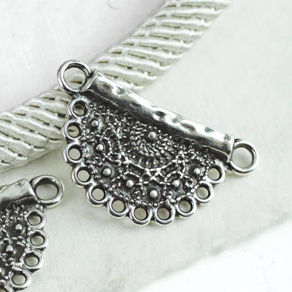 10%OFF Filigree Crochet Moon Ethnic Pendant boho tribal Necklace 2 loops lead-free Antique Silver Greek metal casting Zamak - 1 pc