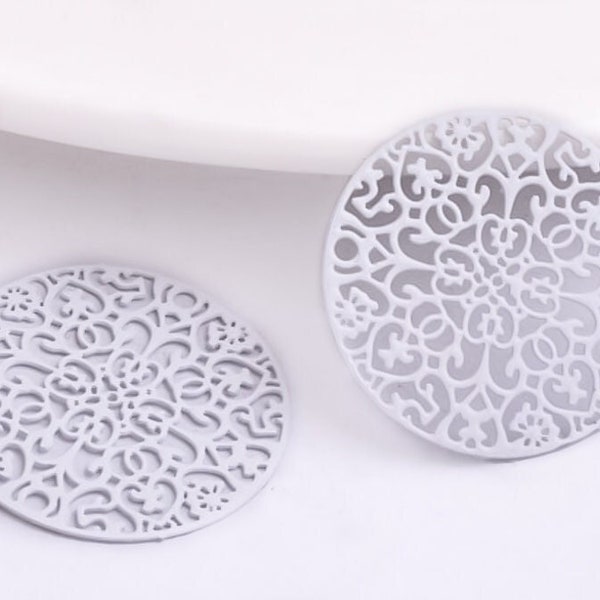 10%OFF Filigree Round Charm, 1 inch Floral Ornament, Laser Cut White thin Earring Connector, made in Europe, quality Pendant (pick qty)