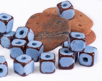 25%OFF 10mm Square cube beads Ceramic Greek blue brown Adobe Stone washed Mykonos beads terracotta enamel beads Rustic aged -pick qty