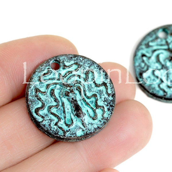 10% OFF Pendentif patine verte Mykonos Greek Medusa, Casting Round Ancient Greek Coin octopus Bead double face Button DIY fabrication de bijoux