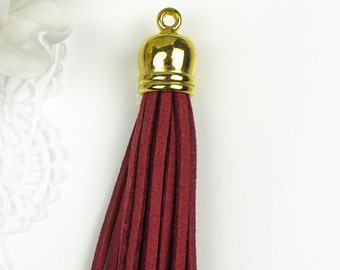 15%OFF Dark Red Ultra Suede Tassel, pendant with Gold CCB cap, Burgundy Leather Tassels Pendants, fringe tassels, 58mm long, TH98 (1pc)