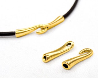 24K Gold plated Hook and Eye Clasp, for 1.5-2mm Round Cord, Cast Metal, European Zamak, Glue In Clasps, (pick qty)
