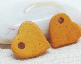Yellow Ceramic Heart Mykonos Greek Beads (17X15mm), with Large Hole, (3 beads)