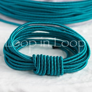 Peacock green blue SILK cord 1.5 mm thick organic natural hand spun Wrapped Satin Cord polyester core Jewelry Supplies (3 feet)