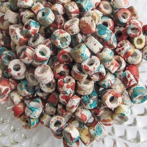 25%OFF, 6mm Mykonos Greek Ceramic Mini Tube Beads, Speckled Confetti, 6X4mm red blue white gold Beads, jewelry making supplies Diy - 30pcs