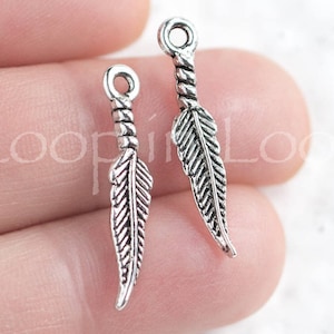 10%OFF, Mykonos Feather Charms, Antique Silver, 1 inch, Greek Casting, Metal Charm, Boho, Native, Indian, Tribal feathers, 4 or 10 pieces
