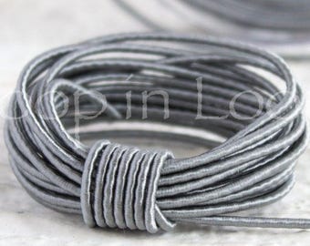 Silver Light Gray SILK cord, 1.5 mm, organic natural hand spun silk with polyester core, (1 yard)