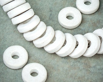 White 8mm Ceramic Washer Beads, Mykonos Flat Round Disk Spacers, pick qty