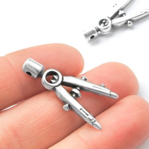 10%OFF Silver Compass Charm Pendant, Large Geometry Drafting necklace charm, DIY jewelry making, Back to School large Charm beads (1 pc)