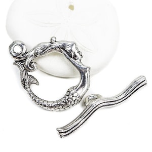 Chiusura a levetta a forma di sirena, argento antico, peltro senza piombo, per la creazione di gioielli, spiaggia, mare, fantasia, fermagli nautici, Made in USA