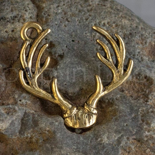10%OFF Antlers Charms, Boho Gold plated 3D antler pendant, woodland deer hunter charm, high quality lead free Pewter, Made in USA, pick qty