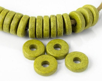 25%OFF Mykonos beads round washer 8mm Round Spacers Flat Washers Disk Greek Ceramic bead green apple rustic ceramic spacer beads - pick qty