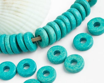 25%OFF Mykonos beads Turquoise round washer 8mm Round Spacers Flat Washers Disk Greek Ceramic beads - pick qty