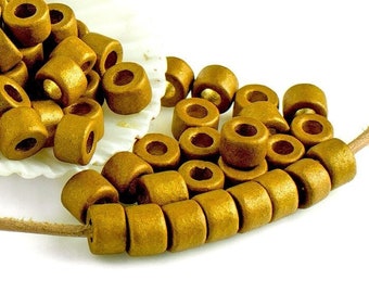 10%OFF Mykonos Beads Dark Gold Greek Ceramic sparkly Matte Mini Tube Bead 6X4mm DIY Spacer Bead Tube Bead earthy clay spacers -pick qty