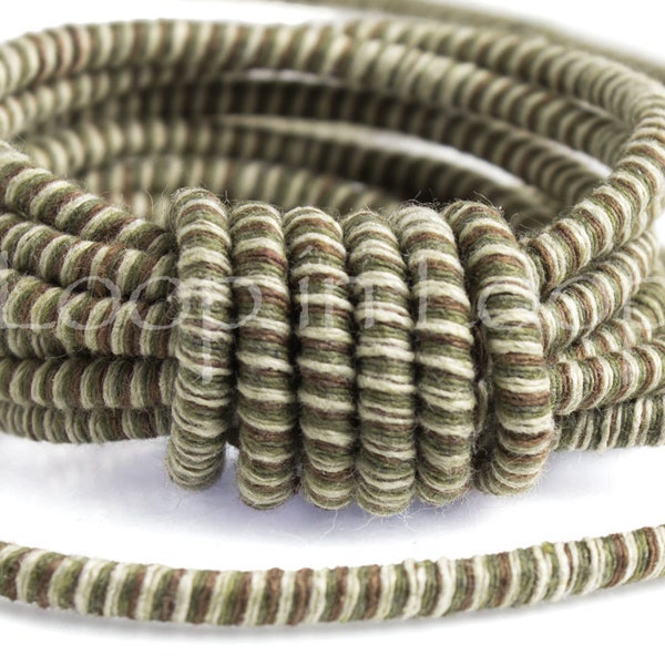 Earthy cotton Cord, Beige Brown Olive green rope, Wrapped Thread, 3.5mm bracelet Tubing, Fiber cord with polyester core, (sold by the foot)