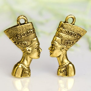 Dije de Nefertiti, colgante de reina egipcia, dije de diosa, oro antiguo, doble cara, peltre sin plomo fabricado en EE. UU., 24 x 16 mm, cantidad a elegir