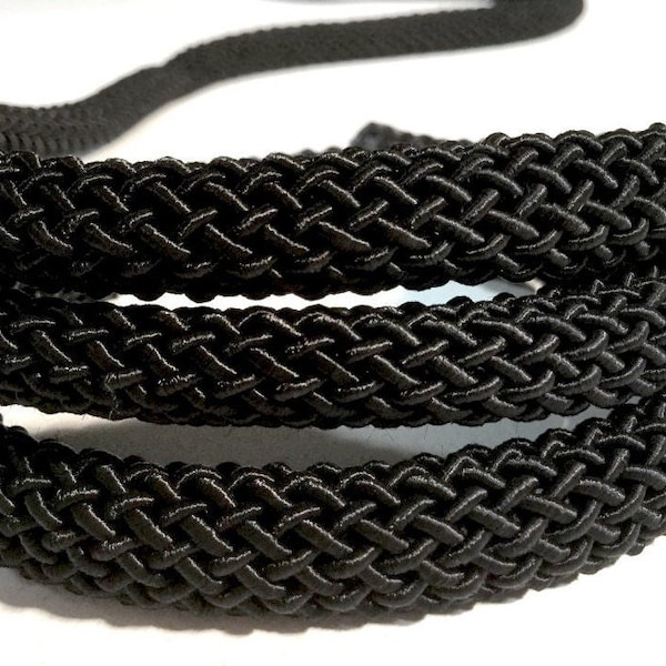 Black 10mm silk braided thick cord, soft chunky cord, Mesh Pattern woven rope, necklace cord, organic w/ polyester core, (sold by the foot)