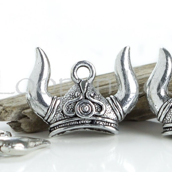 10%OFF Viking hat charm horns helmet Charms Nordic warrior Antique Silver Ragnar helmet 3D pendant Double Sided lead free Pewter Made in USA