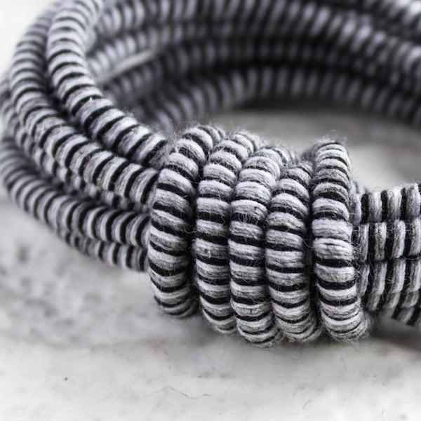 Natural cotton Cord, Grey White Black rope, Wrapped Thread, 3.5mm thick bracelet cording, Fiber tube polyester core, -by the foot-