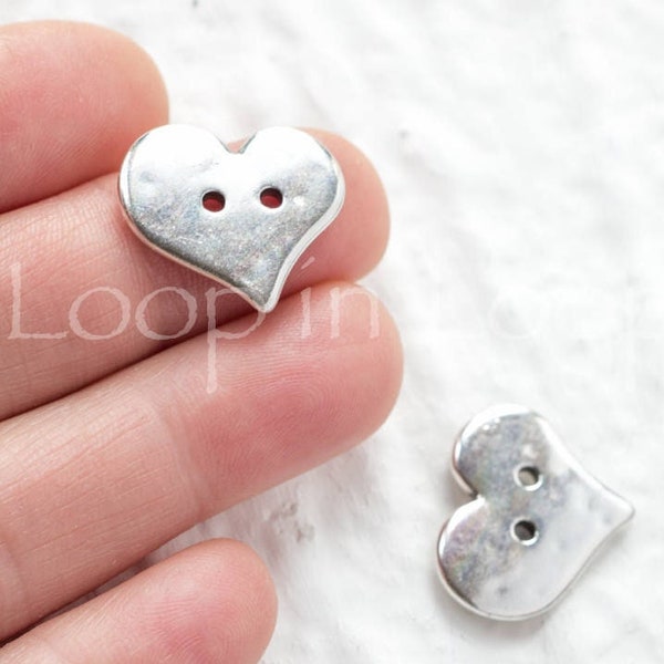 Hammered Heart button Two Hole Buttons European charm Antique Silver Quality hypoallergenic Greek Metal knitting TH183, Pick qty