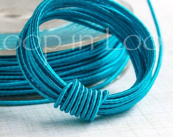 SILK cord 1.5 mm Turquoise Blue nautical summer necklace pendant organic natural Wrapped Silk on polyester core for Jewelry (3 feet)