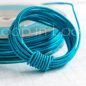 SILK cord 1.5 mm, Turquoise Blue, nautical summer necklace, organic, natural Wrapped Silk, with polyester core, for Jewelry making (3 feet)