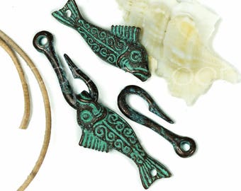 Mykonos Fish and Fishhook Toggle Clasp, Copper Green Patina, Cast Metal, for Jewelry Making, 2 Sets - Etsy Mykonos Fish and Fishhook Toggle Clasp, Copper Green Patina, Cast Metal, for Jewelry Making, 2 Sets - Etsy