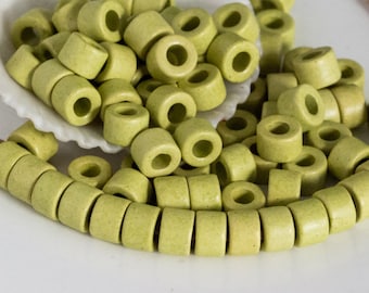 25%OFF 30 Mykonos Greek Ceramic beads Light Celery Green Mini Tube 6X4mm spacer Bead for leather boho earthy craft jewelry DIY (MB21)