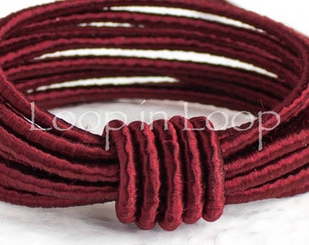 Dark Red SILK cord Wrapped Silk Satin Cord rope 3.5 mm thick organic natural hand spun silk, polyester core, modern Jewelry making diy