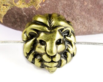 25/%OFF Lion Head Slider Beads Antique Brass 12X10mm spacer bead Spacers for 1.5mm leather or cord rustic bohemian European zamak 2pcs