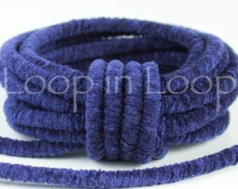 Royal Blue Velvet Round Lush Cord, 5mm thick, Velvet Choker Tubing, Semisoft Fabric Cord with polyester core, (sold by the foot)