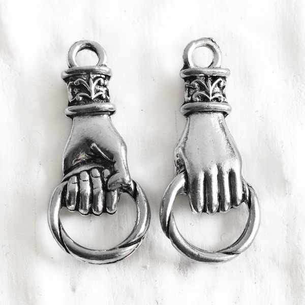 Hand Holding Ring Connector, hand charm holder, Hand Link, Fleur De Lis charm, Antique Silver hands, Made in USA -pick quantity